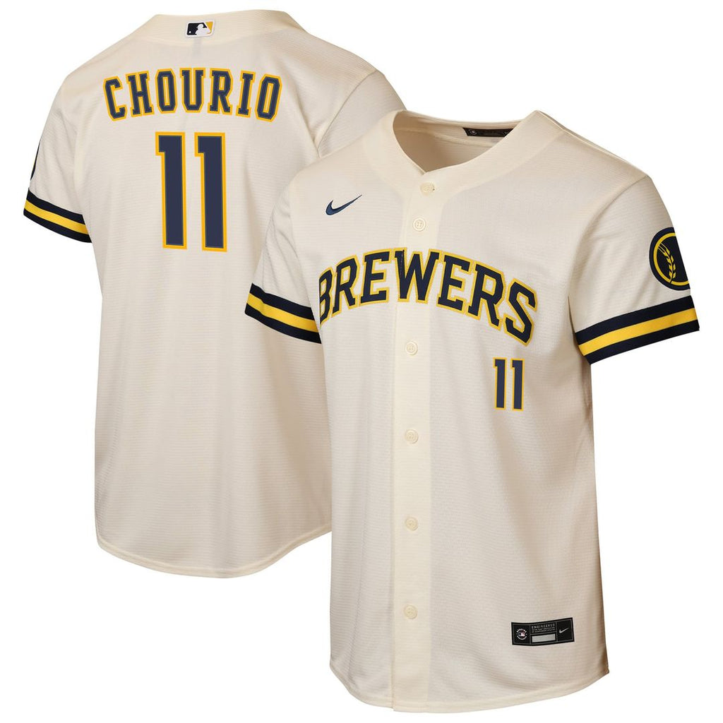 Milwaukee Brewers Jackson Chourio Youth Home Stadium Jersey — Cream