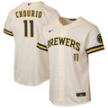 Milwaukee Brewers Jackson Chourio Youth Home Stadium Jersey — Cream