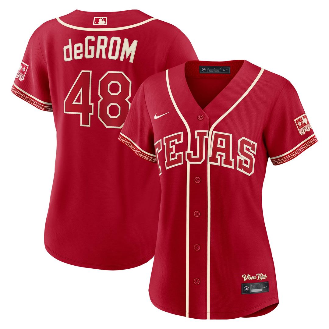 Texas Rangers Jacob deGrom Women's 2026 City Connect Stadium Jersey — Red