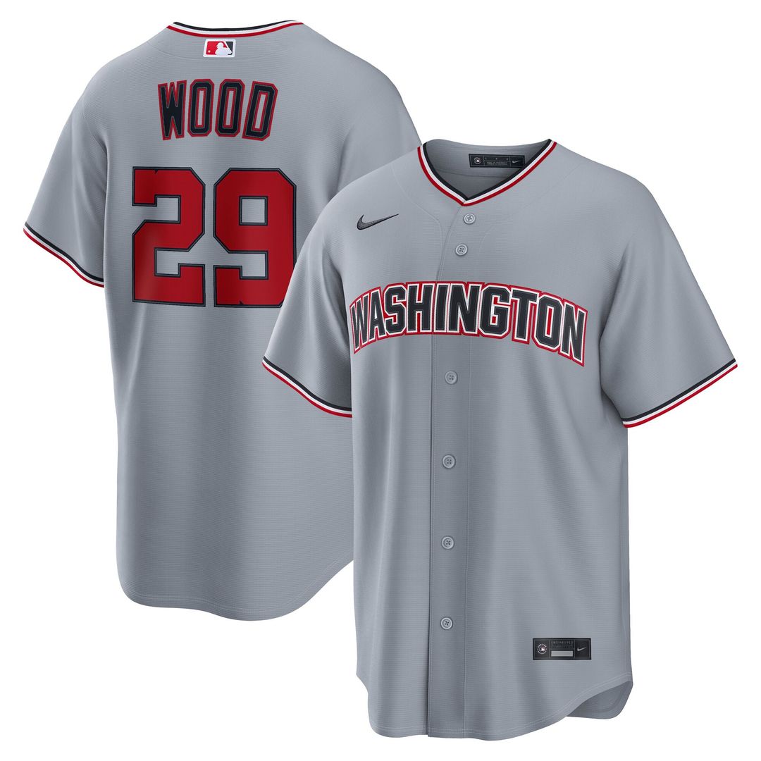 Washington Nationals James Wood Road Replica Jersey — Gray