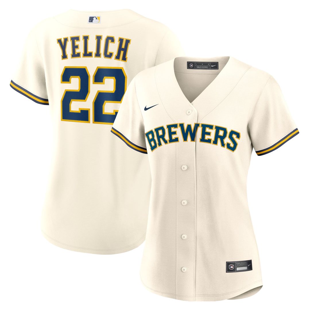 Milwaukee Brewers Christian Yelich Women's Home Replica Jersey — Cream