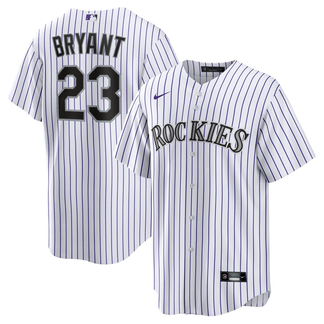 Colorado Rockies Kris Bryant Replica Jersey — White/Purple