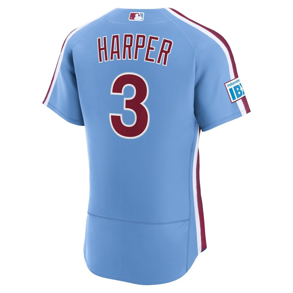 Philadelphia Phillies Bryce Harper Alternate Authentic Sponsor Patch Jersey — Light Blue