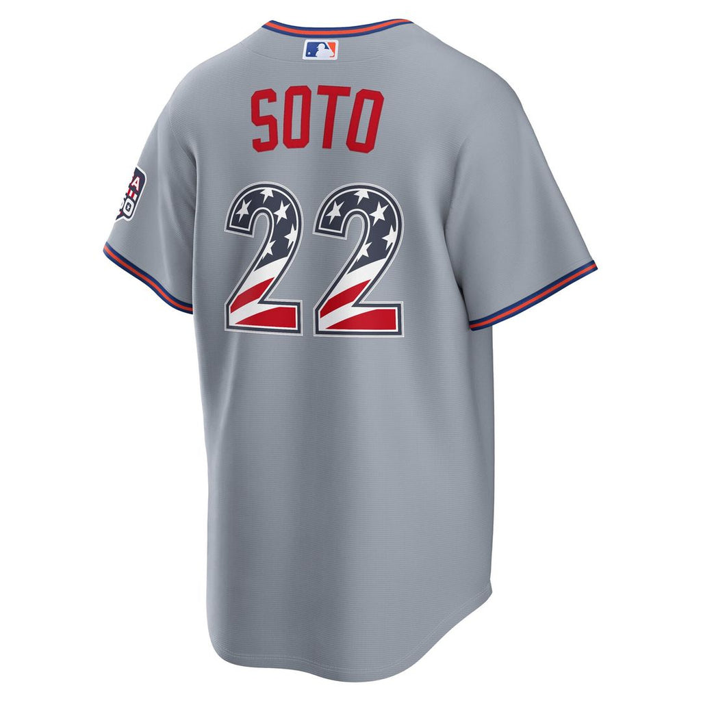 New York Mets Juan Soto USA 250 Fourth of July Road Stadium Jersey — Gray