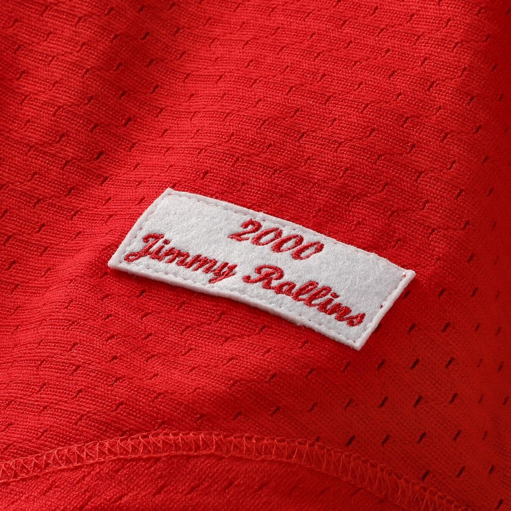 Philadelphia Phillies Jimmy Rollins Cooperstown Mesh Batting Practice Button-Up Jersey — Red