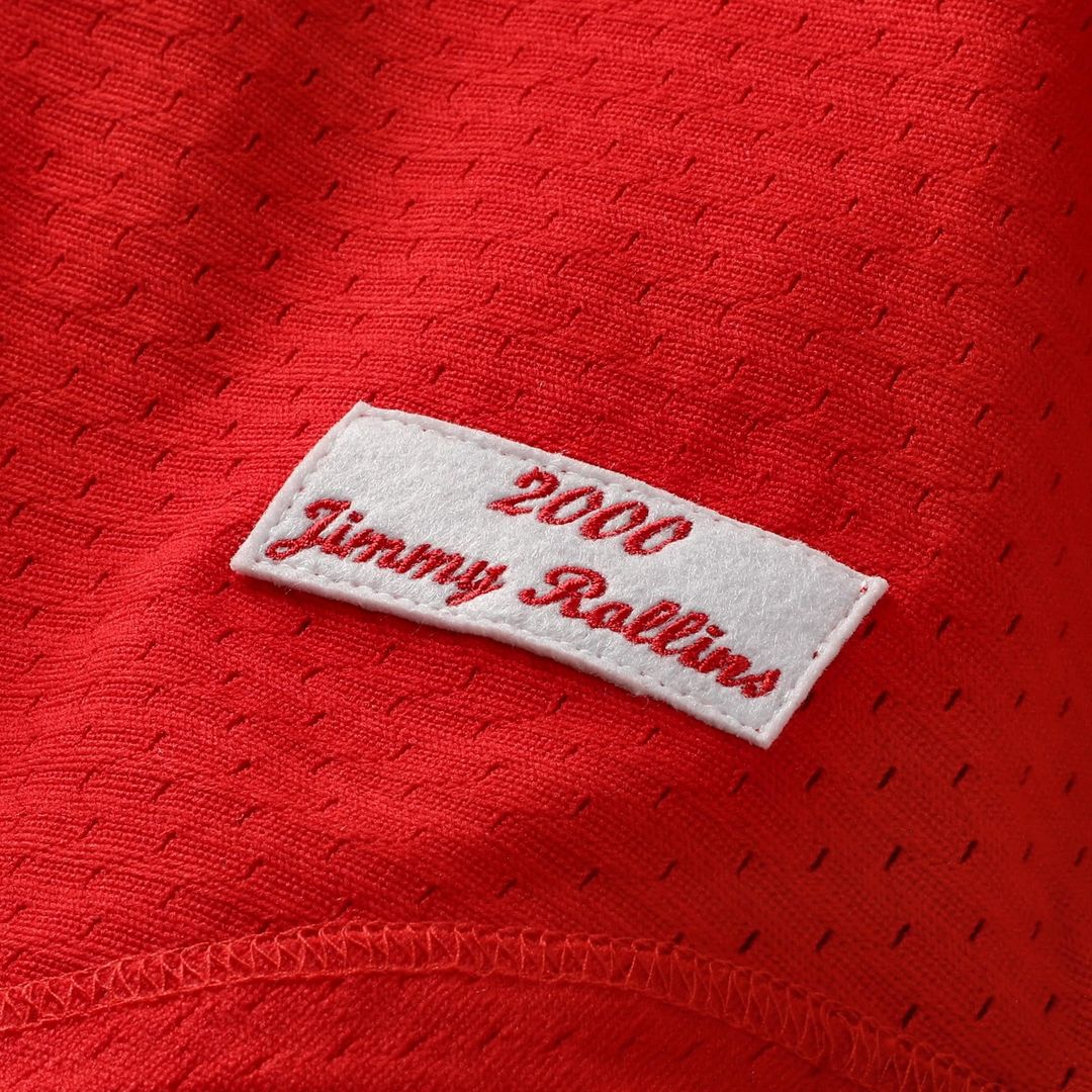 Philadelphia Phillies Jimmy Rollins Cooperstown Mesh Batting Practice Button-Up Jersey — Red