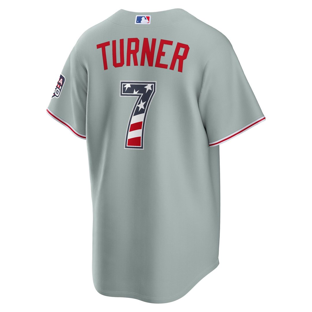 Philadelphia Phillies Trea Turner USA 250 Fourth of July Road Stadium Jersey — Gray