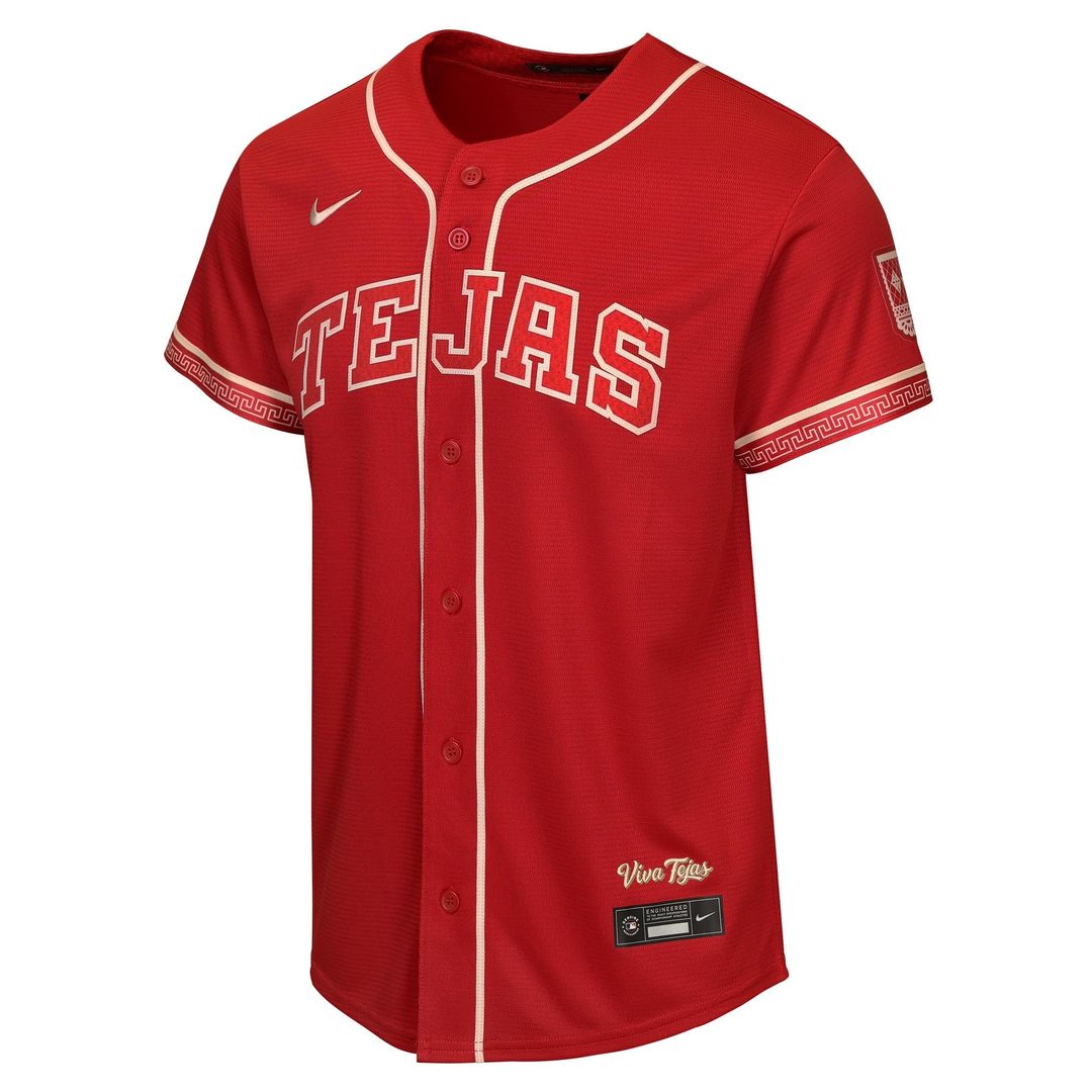 Texas Rangers Jacob deGrom Youth 2026 City Connect Stadium Jersey — Red