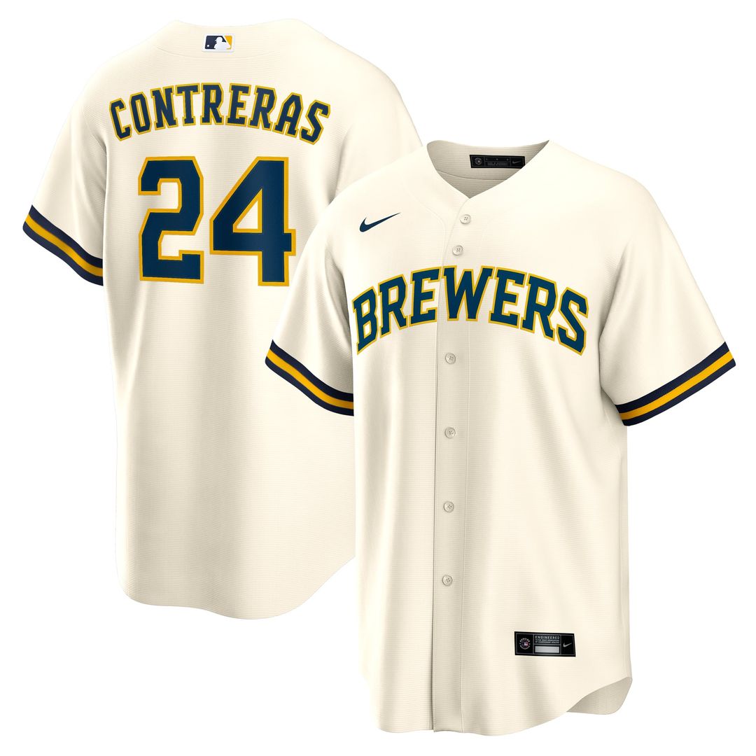 Milwaukee Brewers William Contreras Home Replica Jersey — Cream