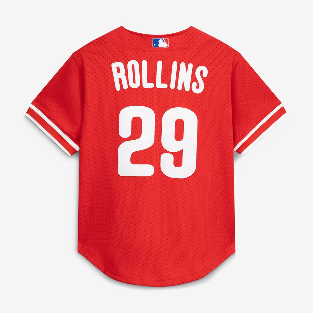Philadelphia Phillies Jimmy Rollins Cooperstown Mesh Batting Practice Button-Up Jersey — Red