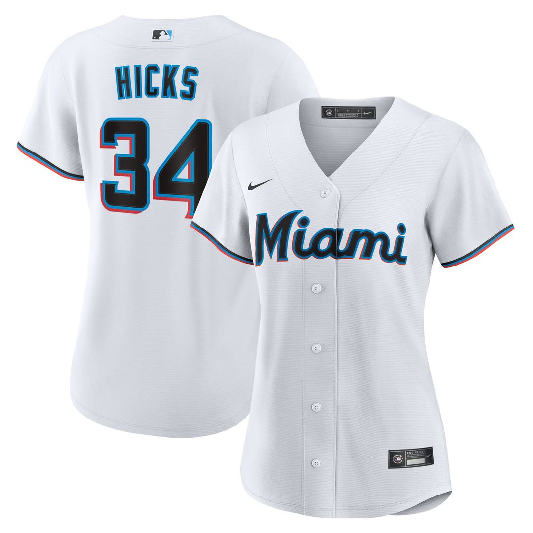 Miami Marlins Liam Hicks Women's Home Replica Jersey — White