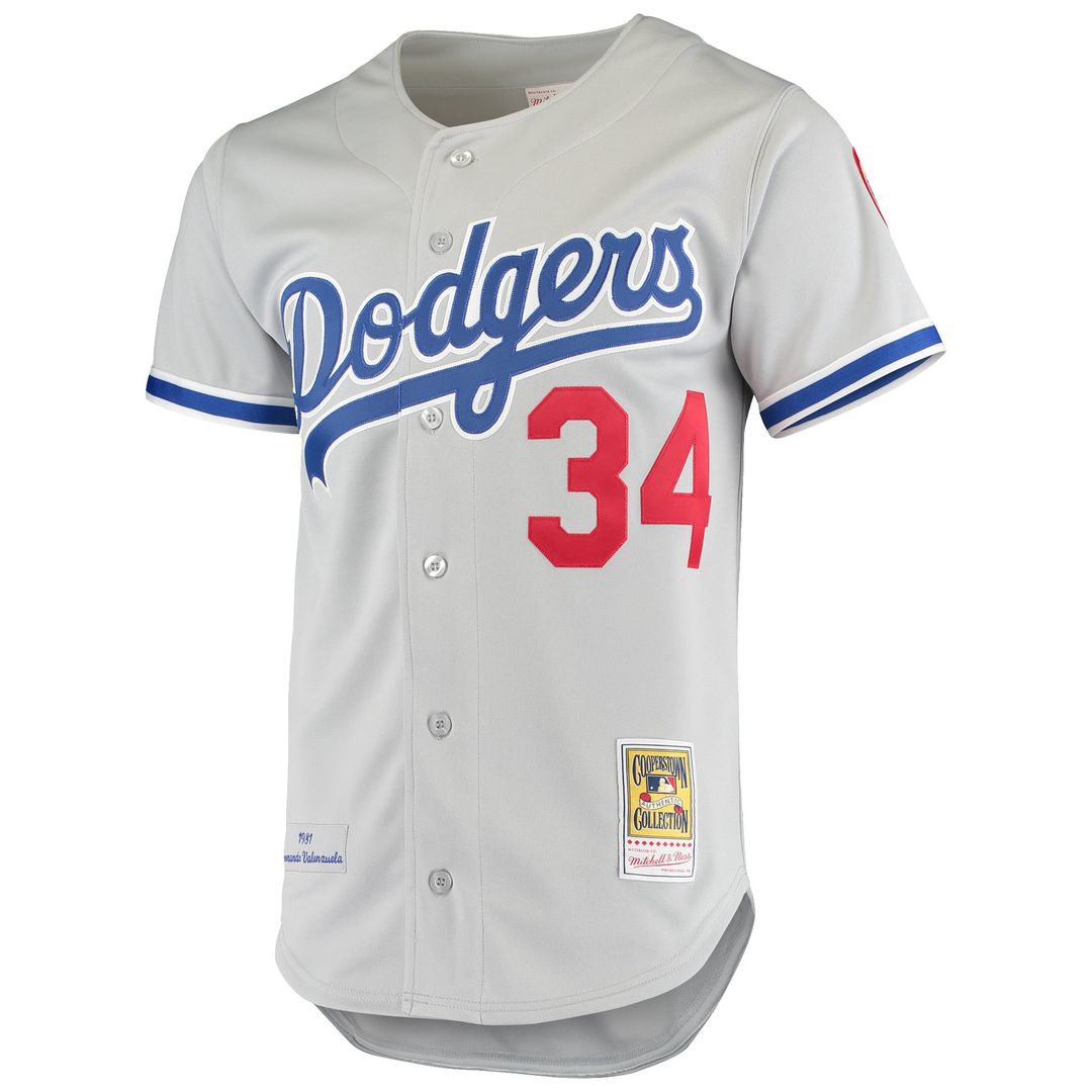 Los Angeles Dodgers Fernando Valenzuela Road 1981 Cooperstown Authentic Jersey — Gray