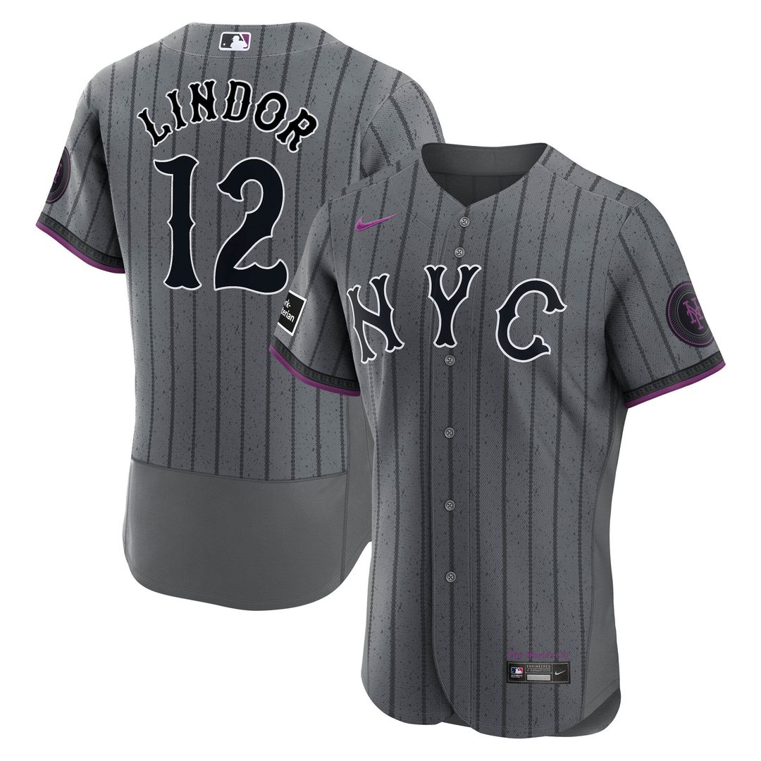 New York Mets Francisco Lindor City Connect Authentic Sponsor Patch Jersey — Gray