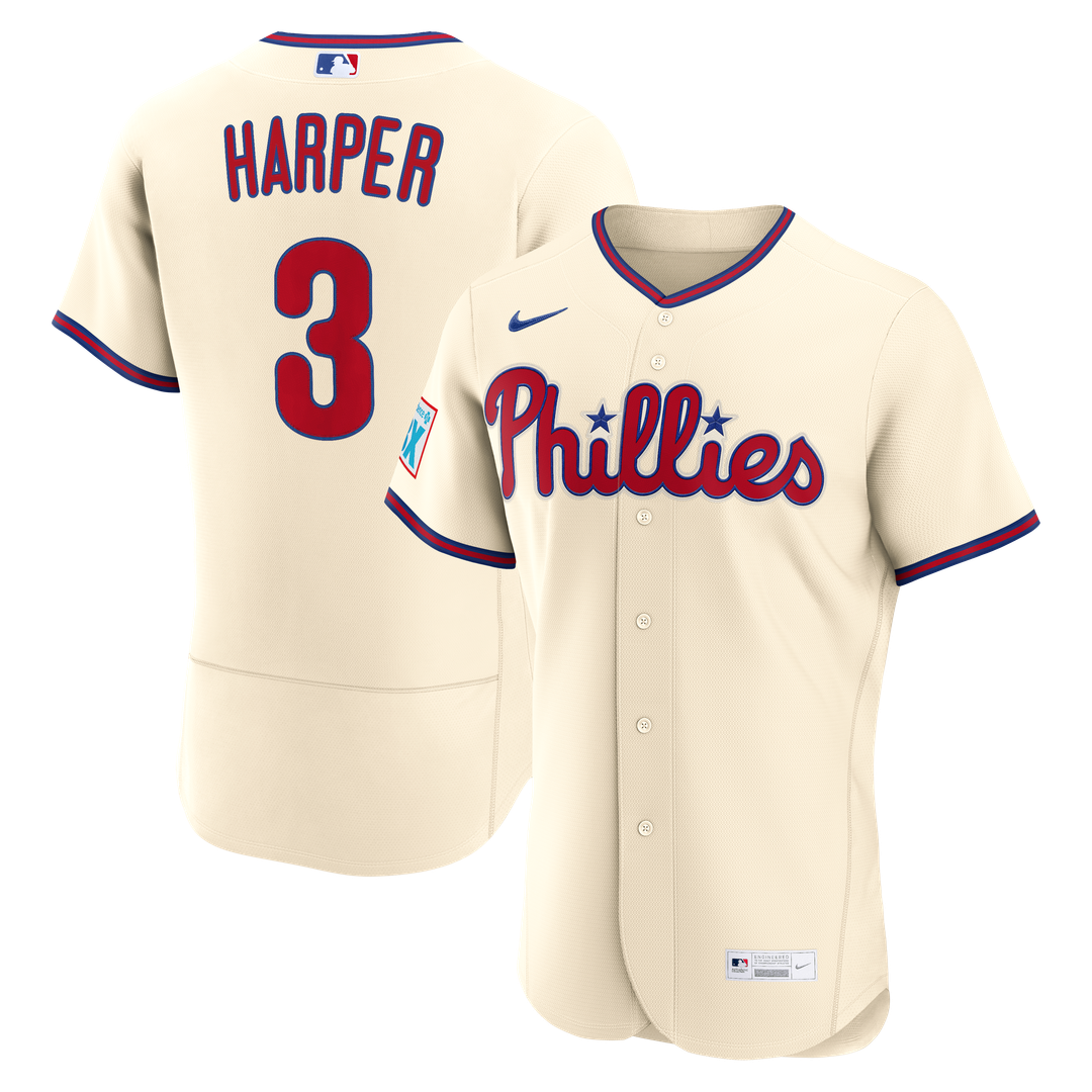 Philadelphia Phillies Bryce Harper Home Authentic Sponsor Patch Jersey — White