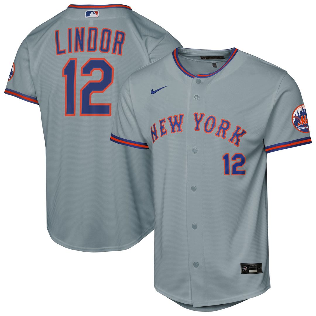 New York Mets Francisco Lindor Youth Road Stadium Jersey — Gray