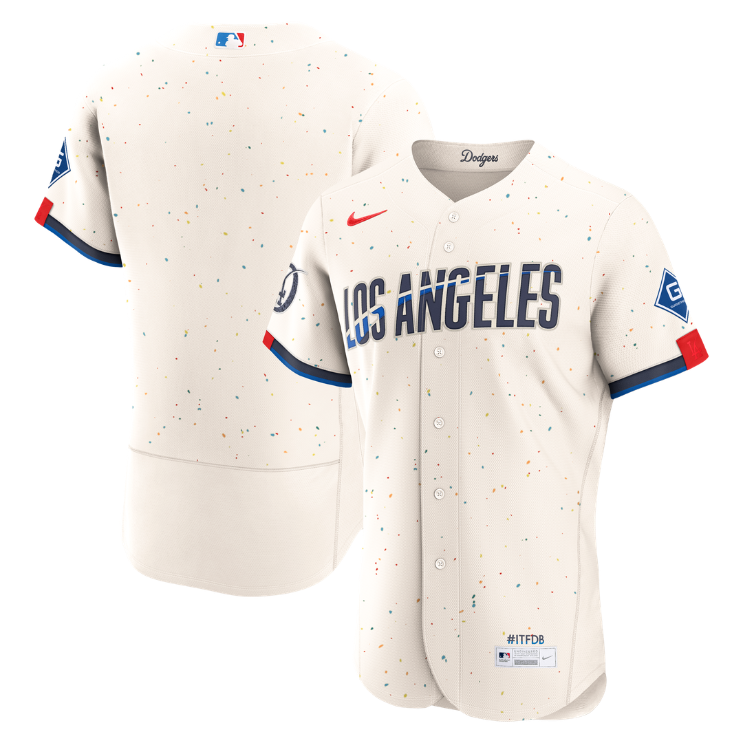 Los Angeles Dodgers City Connect Authentic Sponsor Patch Jersey — Cream