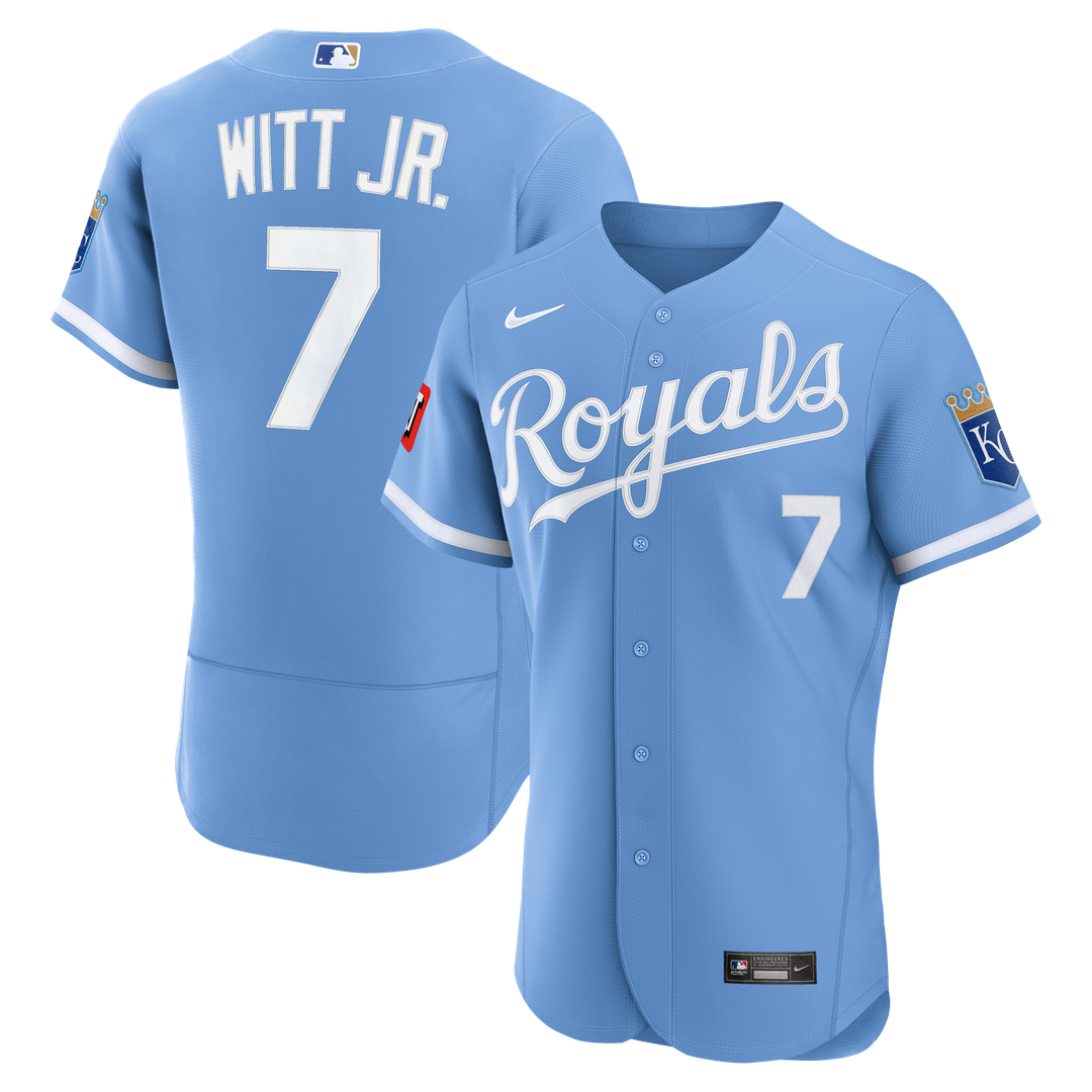 Kansas City Royals Bobby Witt Jr. Alternate Authentic Sponsor Patch Jersey — Light Blue