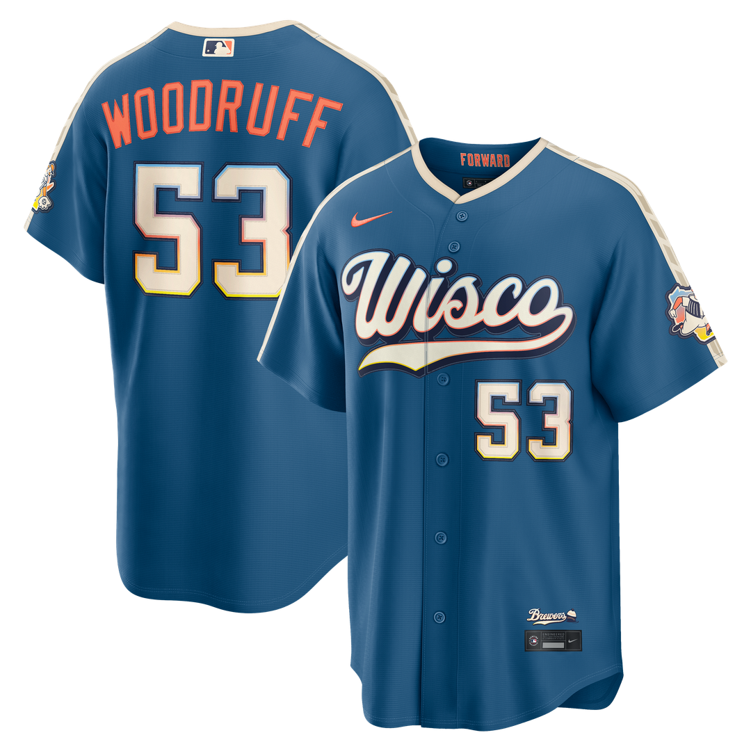 Milwaukee Brewers Brandon Woodruff 2026 City Connect Stadium Jersey — Mineral Blue
