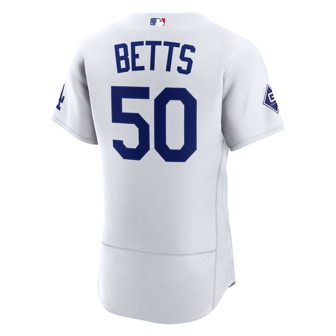 Los Angeles Dodgers Mookie Betts Home Authentic Sponsor Patch Jersey — White