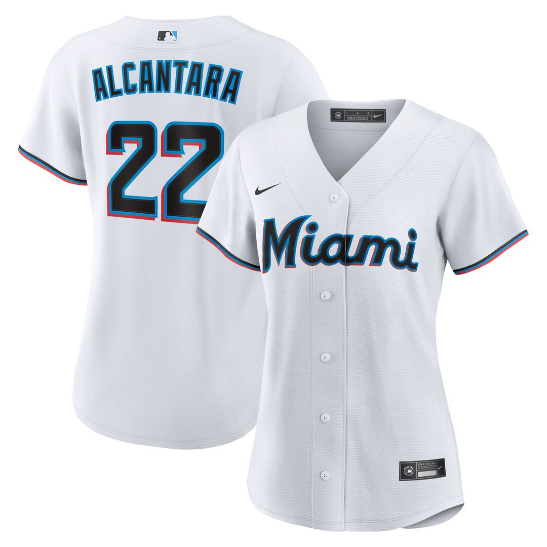 Miami Marlins Sandy Alcantara Women's Home Replica Jersey — White
