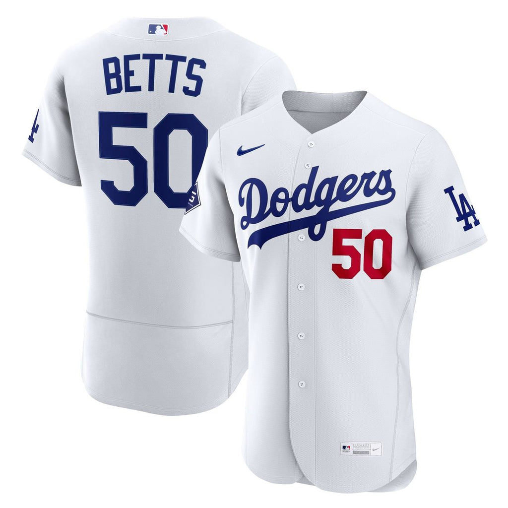 Los Angeles Dodgers Mookie Betts Home Authentic Sponsor Patch Jersey — White