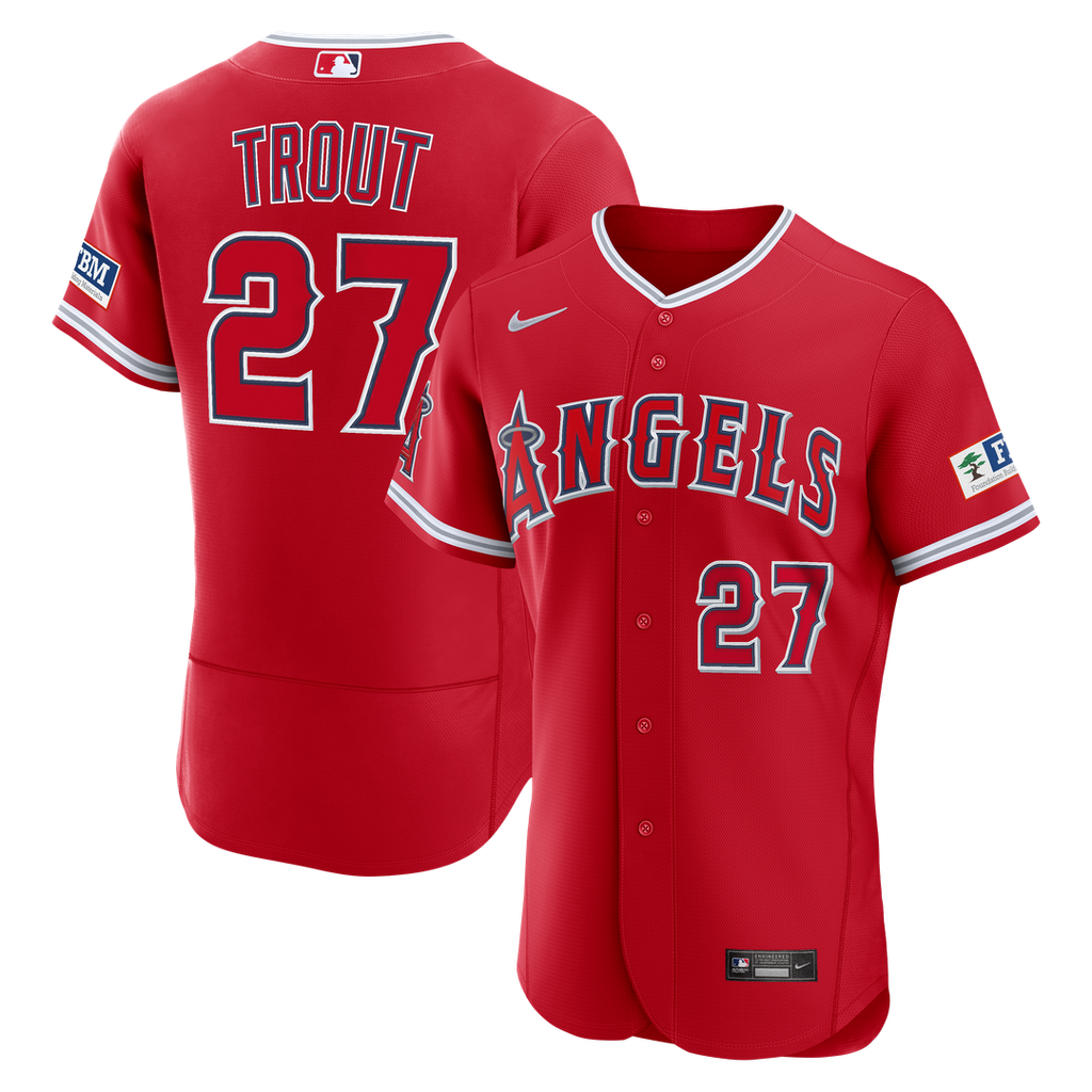 Los Angeles Angels Mike Trout Alternate Authentic Sponsor Patch Jersey — Red