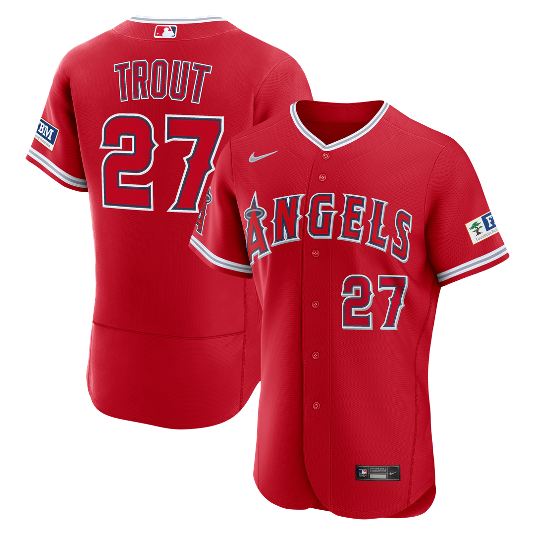 Los Angeles Angels Mike Trout Alternate Authentic Sponsor Patch Jersey — Red