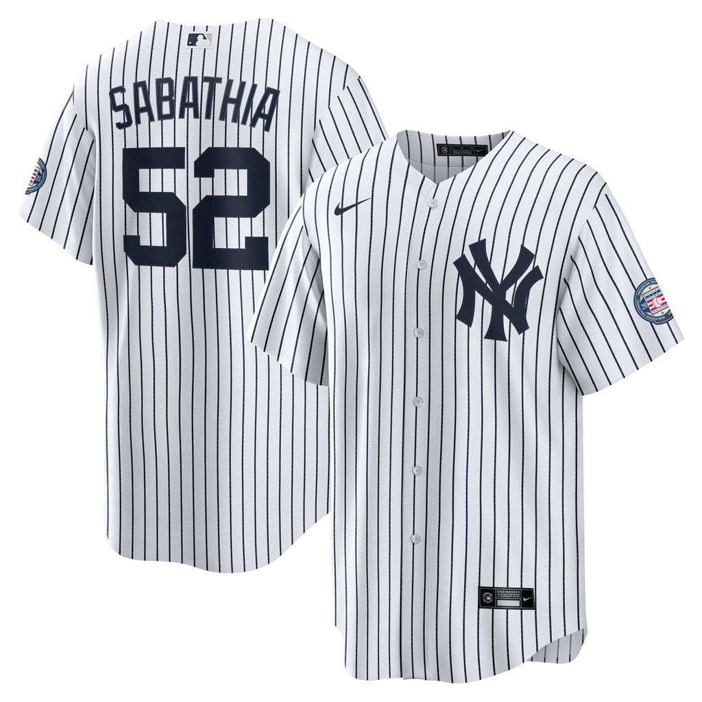 New York Yankees CC Sabathia 2025 Baseball Hall of Fame Name & Number Retired Replica Jersey — White