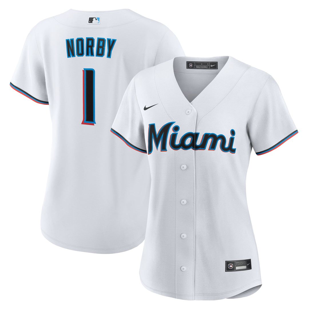 Miami Marlins Connor Norby Women's Home Replica Jersey — White
