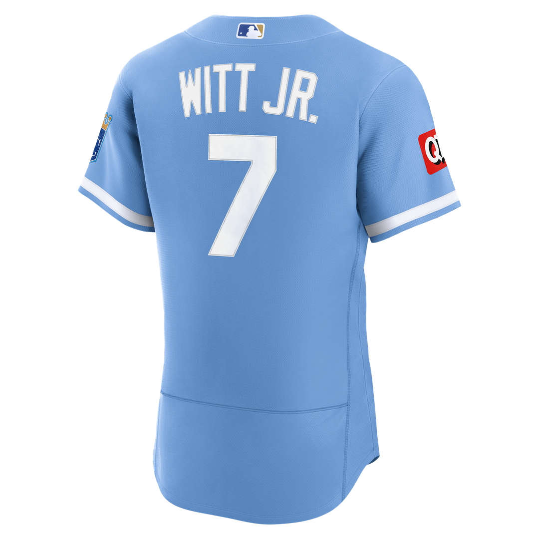 Kansas City Royals Bobby Witt Jr. Alternate Authentic Sponsor Patch Jersey — Light Blue