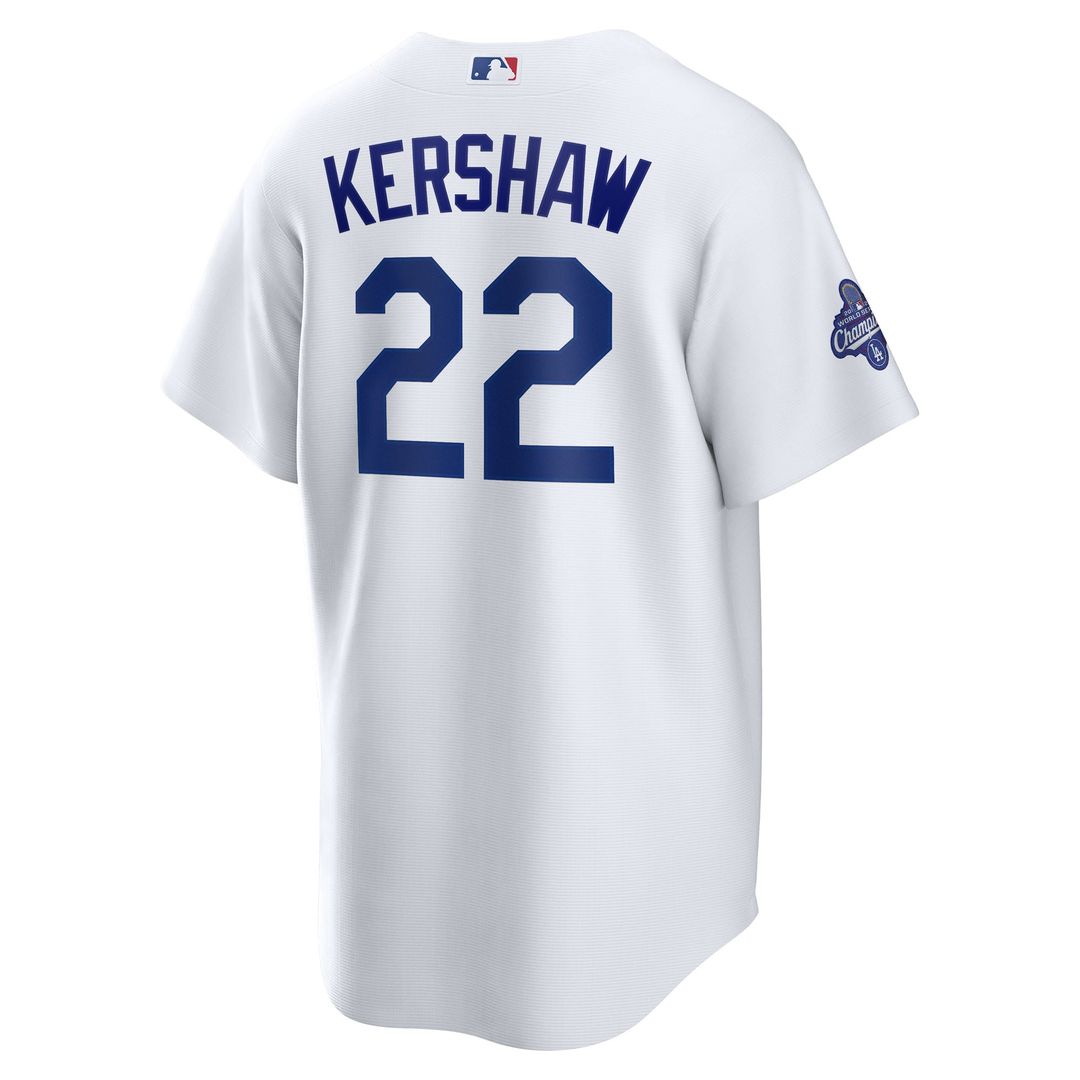 Los Angeles Dodgers Clayton Kershaw Home 2025 World Series Champions Replica Jersey — White