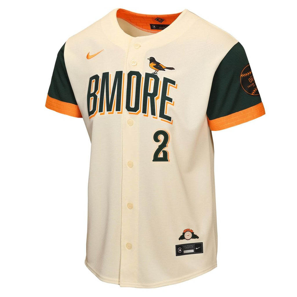 Baltimore Orioles Gunnar Henderson Youth 2026 City Connect Stadium Jersey — Cream