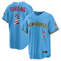 Milwaukee Brewers Brice Turang USA 250 Fourth of July Road Stadium Jersey — Light Blue