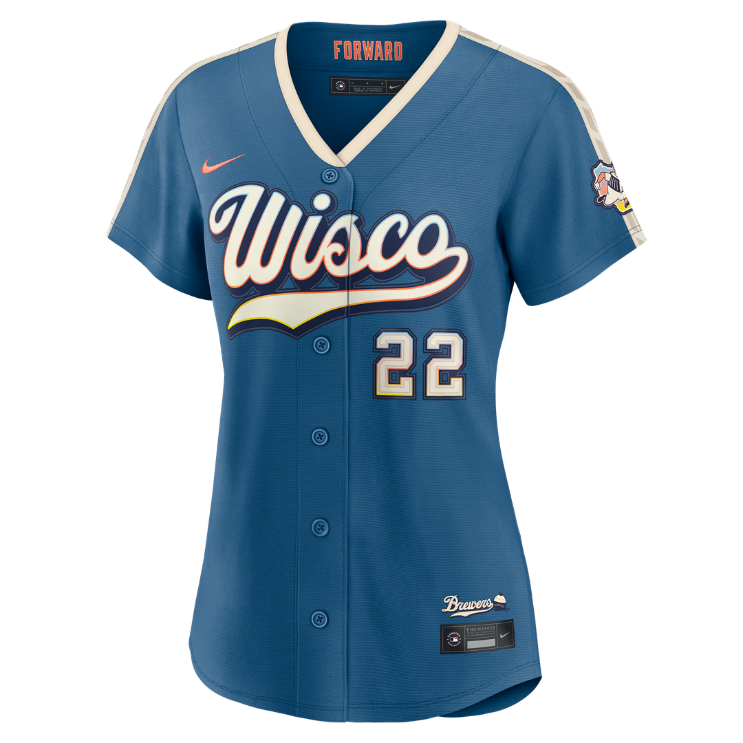 Milwaukee Brewers Christian Yelich Women's 2026 City Connect Stadium Jersey — Mineral Blue