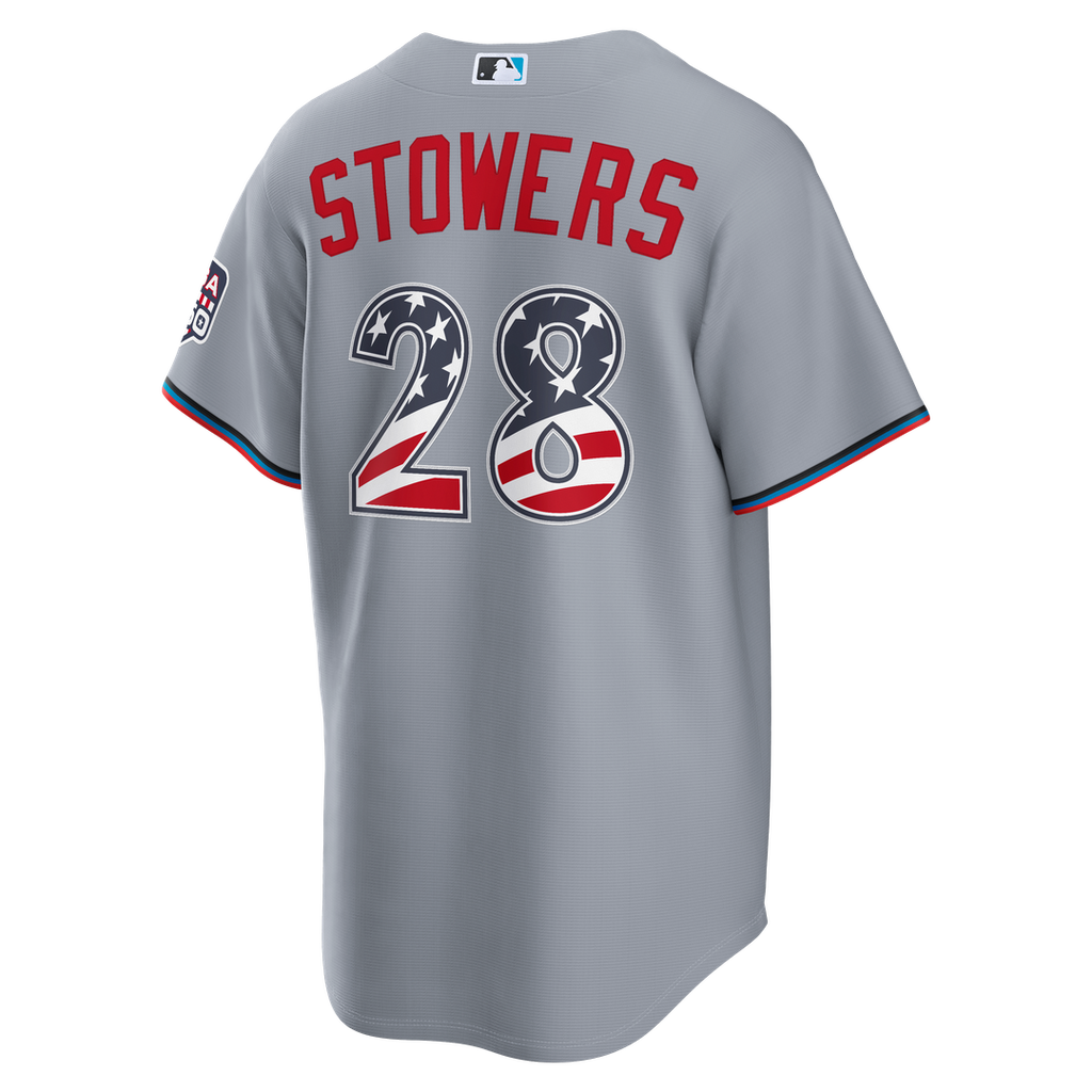 Miami Marlins Kyle Stowers USA 250 Fourth of July Road Stadium Jersey — Gray