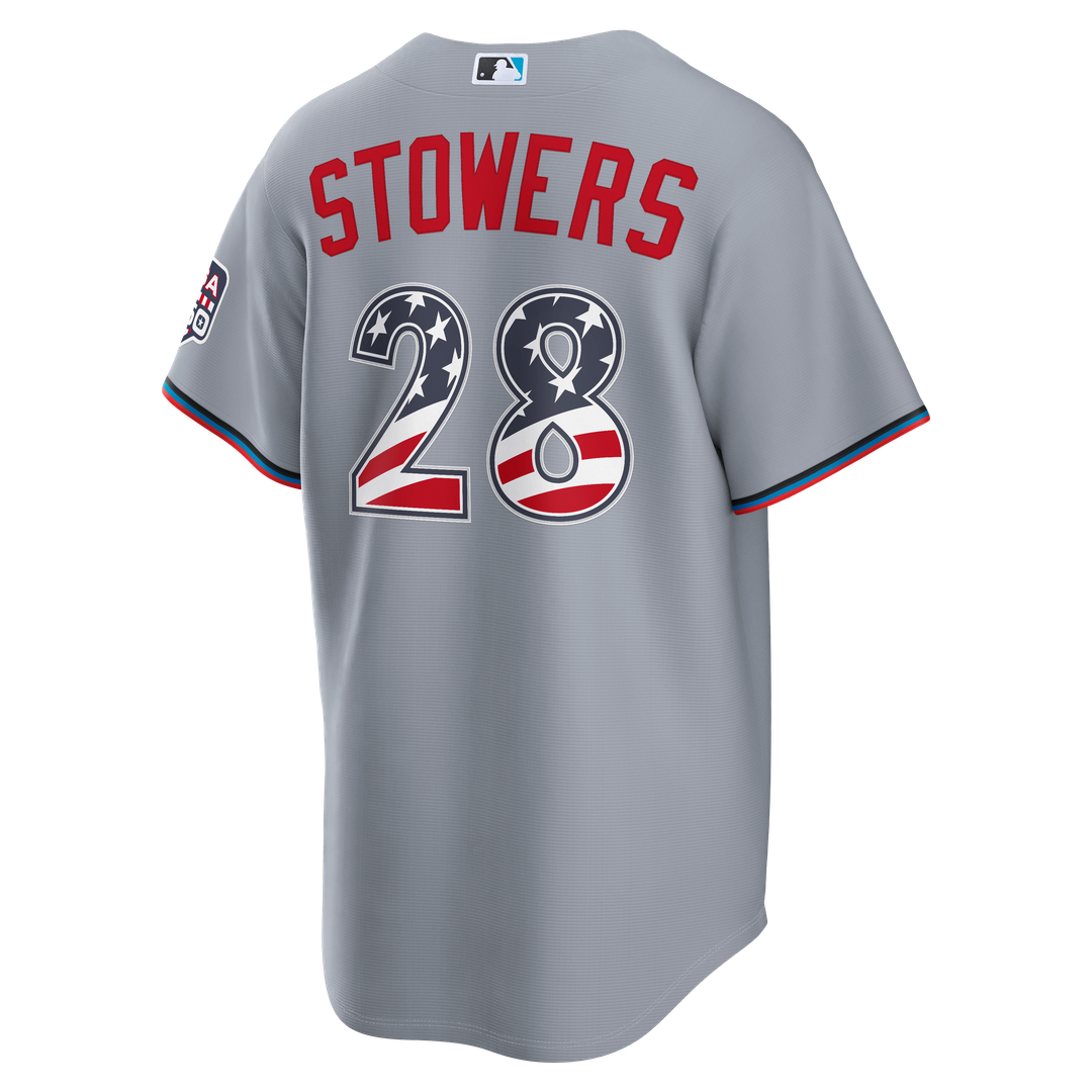 Miami Marlins Kyle Stowers USA 250 Fourth of July Road Stadium Jersey — Gray