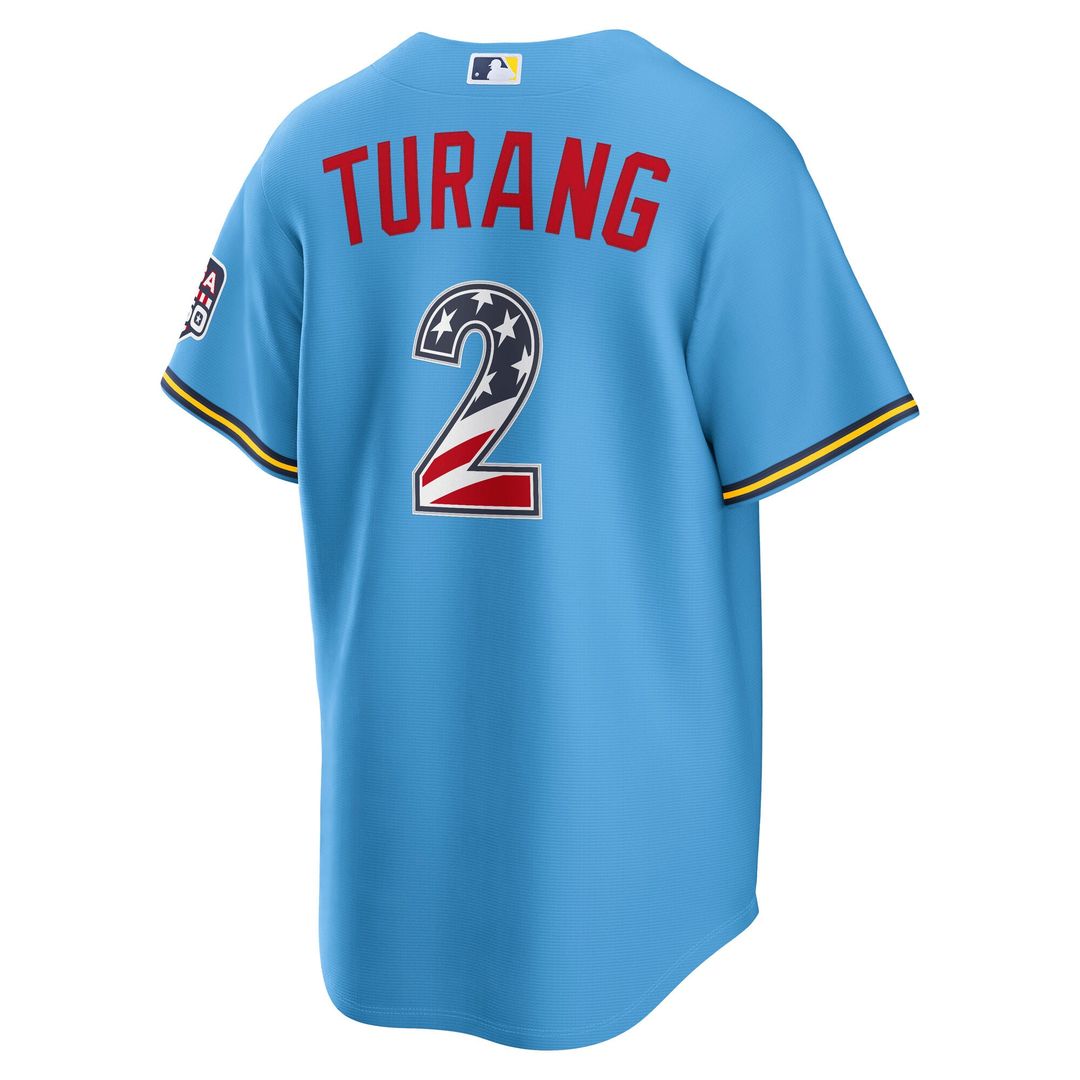 Milwaukee Brewers Brice Turang USA 250 Fourth of July Road Stadium Jersey — Light Blue